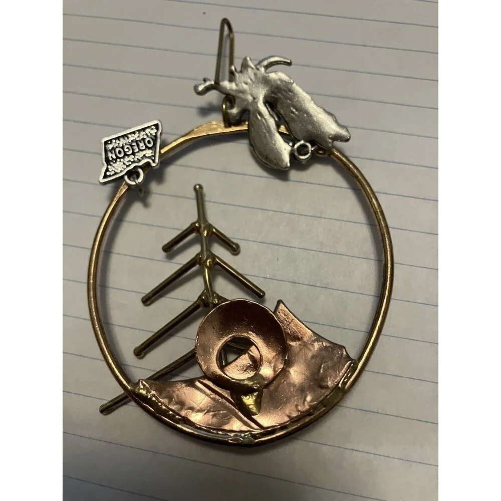 Oregon Metal Ornament silver copper bronze round Artisan Crafted Holiday